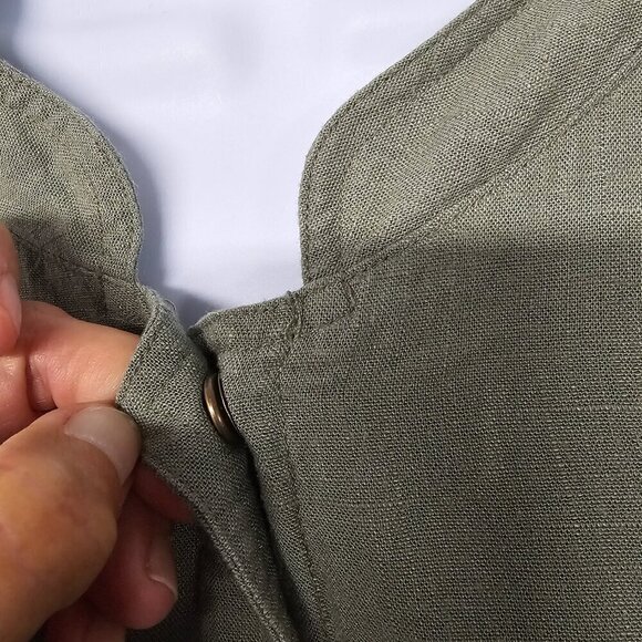 Arna York Olive Green Snap Boho Linen Minimalist Shacket Casual 22/24 - Picture 3 of 12